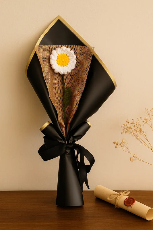 Handmade Crochet Daisy Bouquet with 1 White Blooms – Elegant, Long-Lasting Floral Gift for Home Décor and Special Occasions