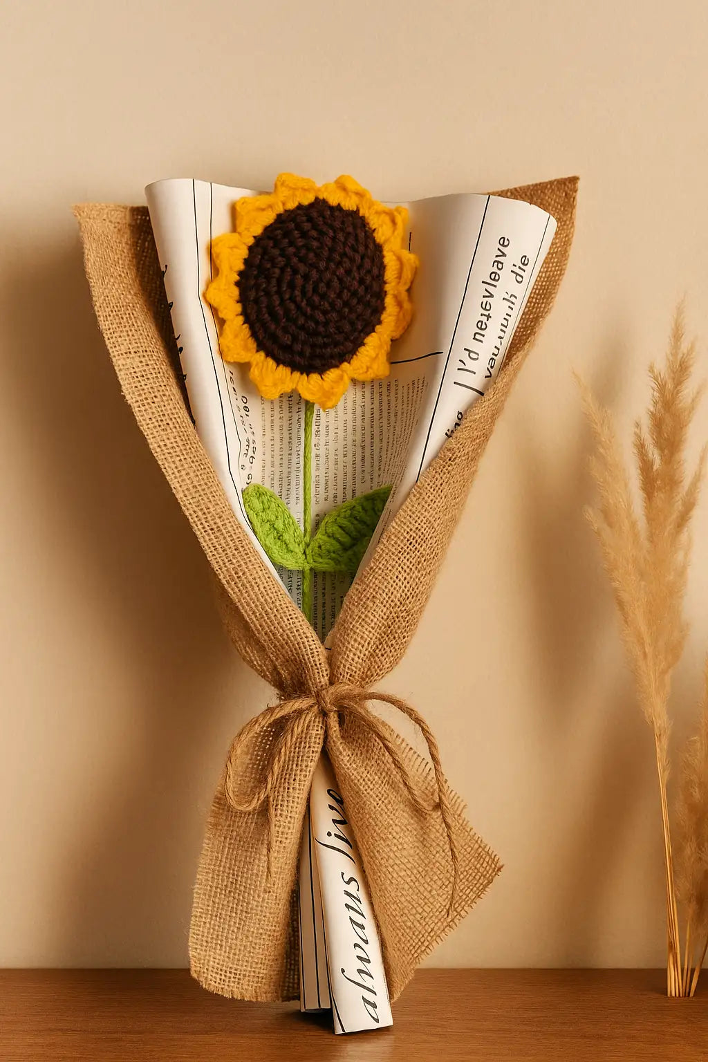 Single forever sunflower bouquet handmade crochet flower gift